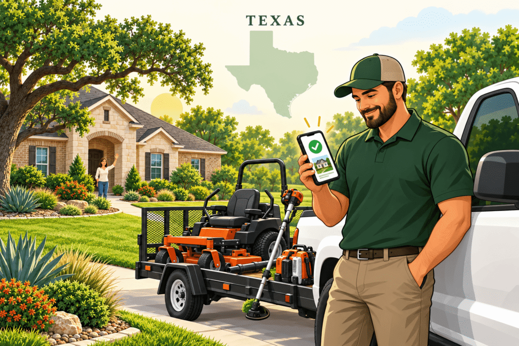 Texas landscaping contractor receiving a local customer job