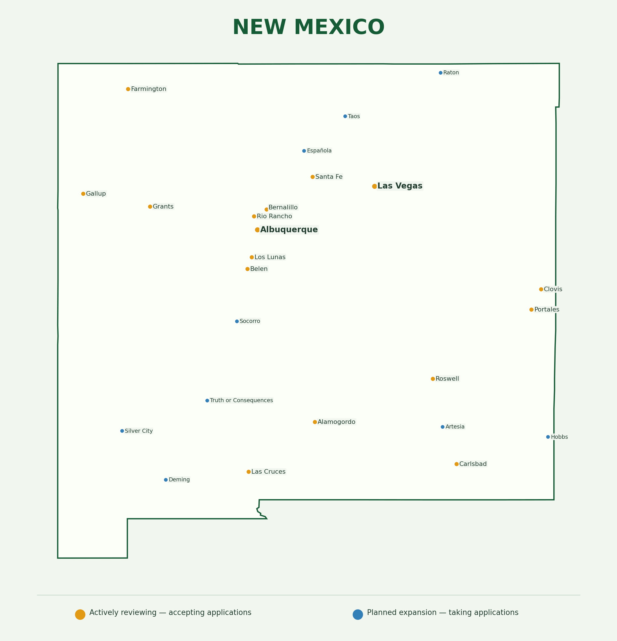 New Mexico landscaping provider coverage map showing active and planned application markets across the state