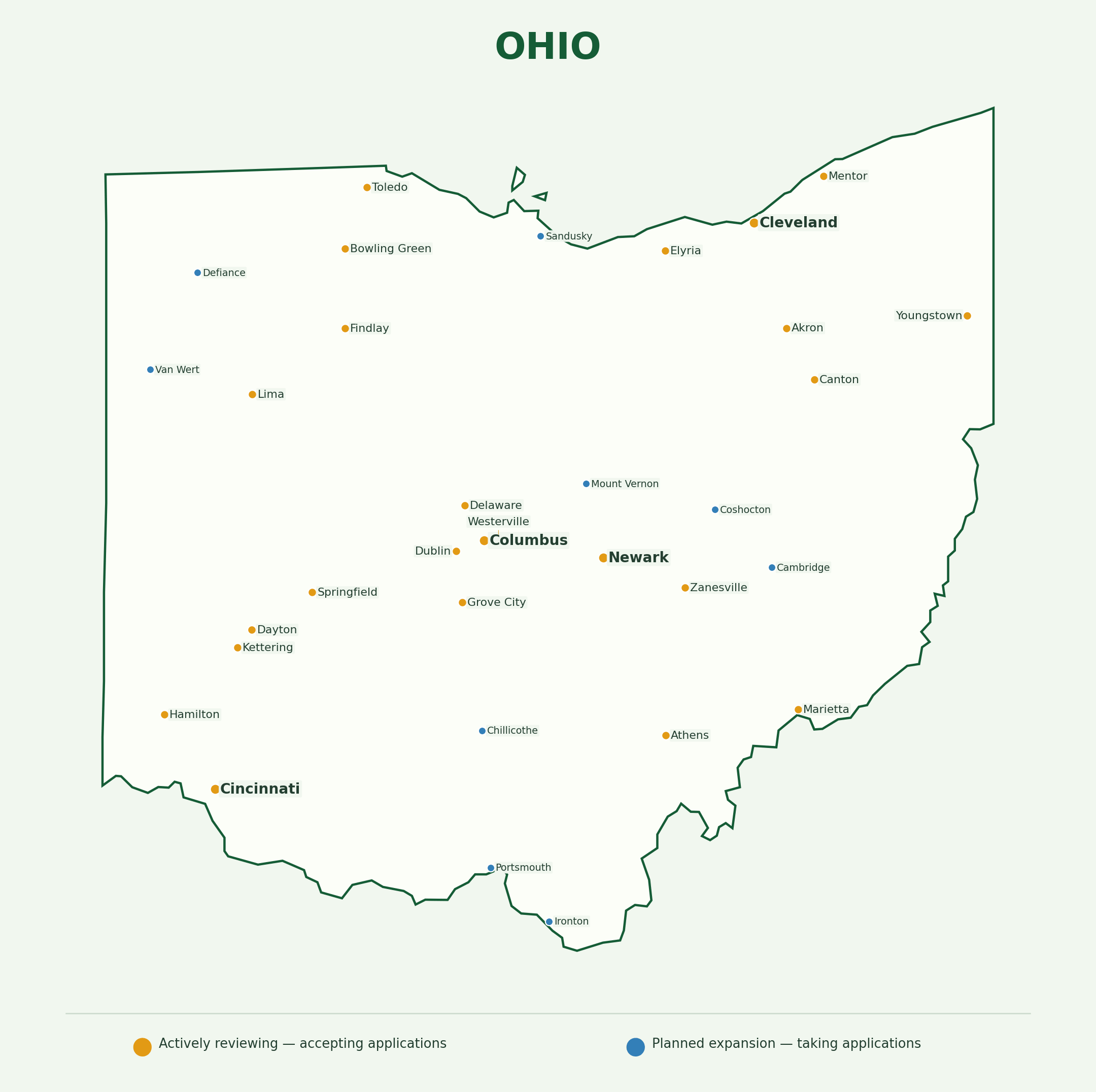 Ohio landscaping provider coverage map showing active and planned application markets across the state